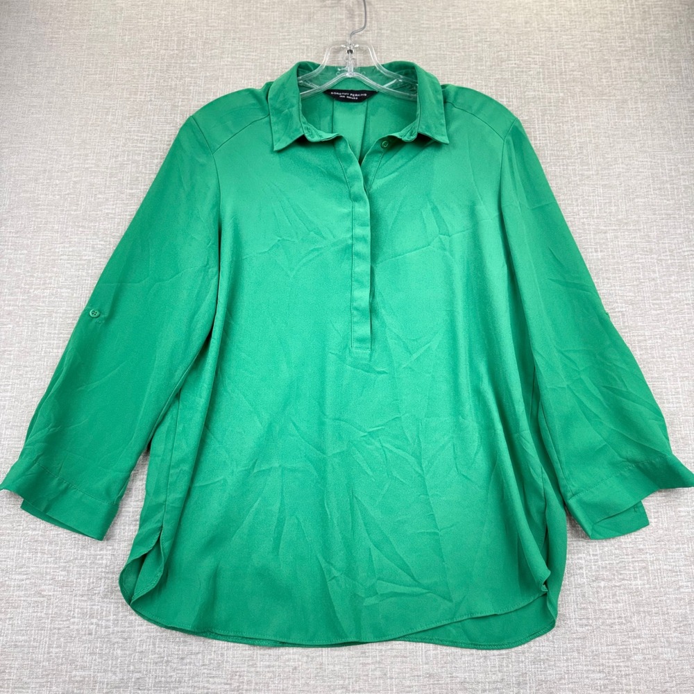 Dorothy Perkins Green Long Sleeve Roll Tab Button Front Blouse US 6